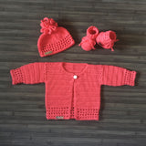 Crochet Baby Set Pattern PDF – Coral Cardigan, Hat & Booties (0–3Y)