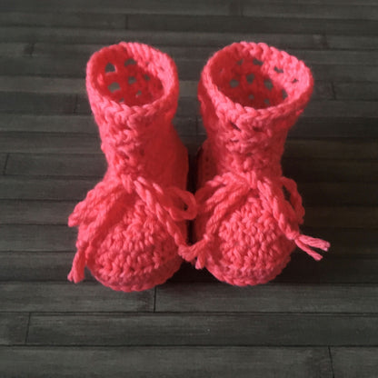 Coral Crochet Baby Booties cuff turned up