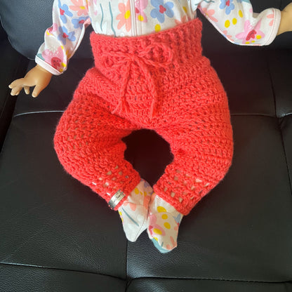 Coral Crochet Baby Pants on baby