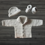 Crochet Baby Set Pattern PDF – Corbin Shawl Collar Cardigan, Hat & Booties (0–3Y)