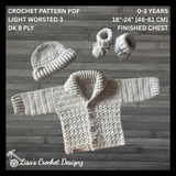 Crochet Baby Set Pattern PDF – Corbin Shawl Collar Cardigan, Hat & Booties (0–3Y)