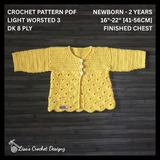 Crochet Baby Cardigan Pattern PDF – Daisy Baby Sweater (NB–2Y)