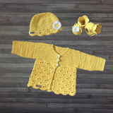 Daisy Baby Cardigan Hat Booties Set Crochet Pattern PDF | Newborn to 2Y| English