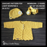 Crochet Baby Set Pattern PDF – Daisy Cardigan, Hat & Booties (NB–2Y)
