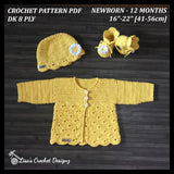 Daisy Baby Cardigan Hat Booties Set Crochet Pattern PDF | Newborn to 2Y| English