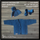 Crochet Baby Set Pattern PDF – Devon V-Neck Cardigan, Hat & Booties (0–3Y)