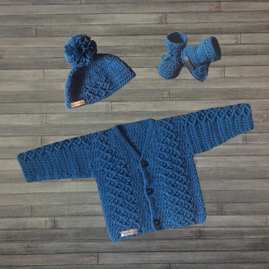 devon baby sweater hat and booties set