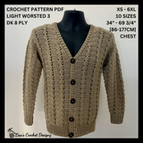 Ethan Adult Crochet Cardigan Pattern – Unisex XS-5XL | PDF Download | English Only