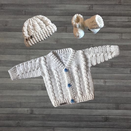 Crochet Pattern Ethan Baby Cardigan Hat Booties Set 0-3 to 2 Years