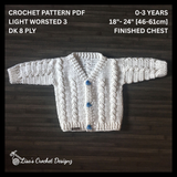 Crochet Baby Cardigan Pattern PDF – Ethan Cabled V-Neck Baby Sweater (0–3Y)