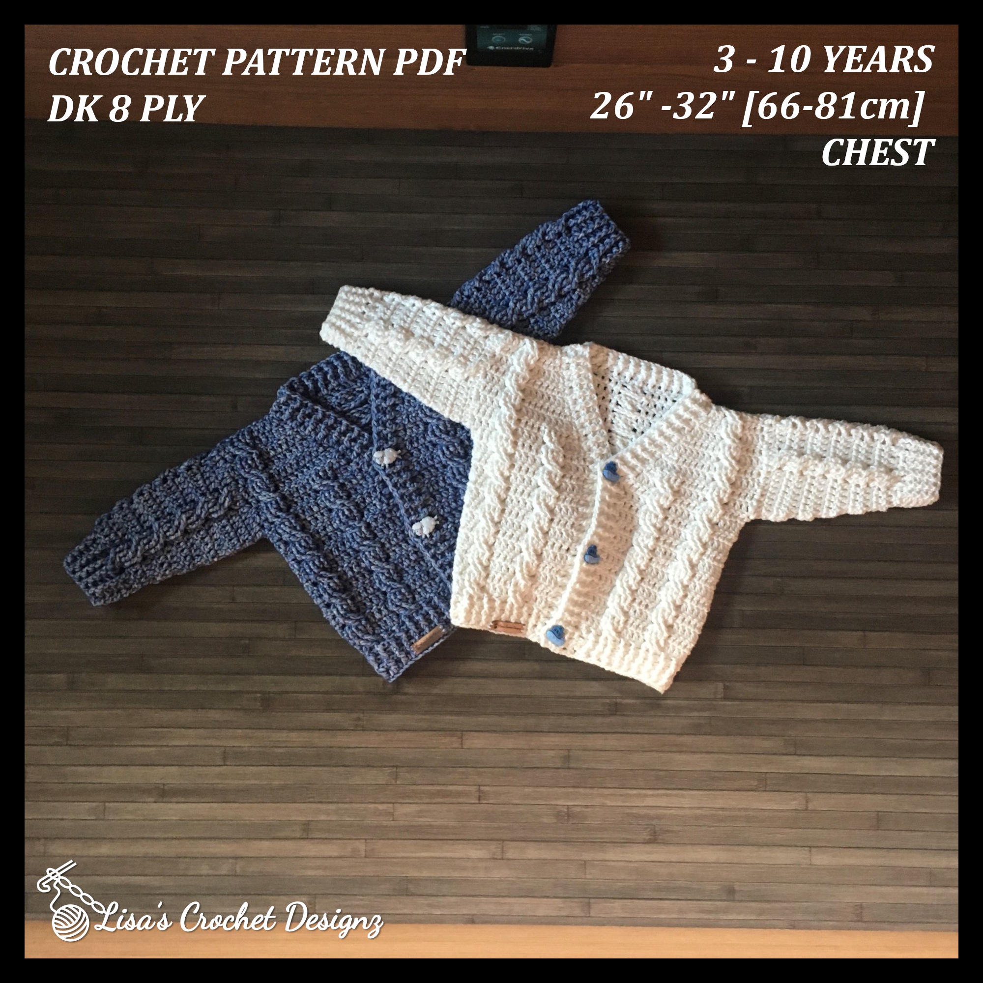 Ethan Baby Set Crochet Pattern - Cardigan (0-2Y), Hat (0-10Y) & Booties | English PDF