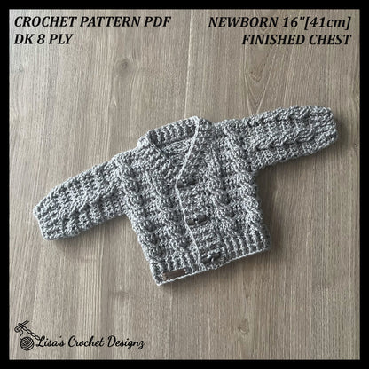 Crochet Pattern Ethan Newborn Crochet Baby Cardigan