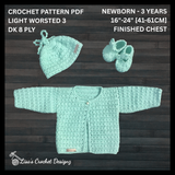 Crochet Baby Pattern PDF Set – Fiona Cardigan, Pants, Hat, Booties & Bib