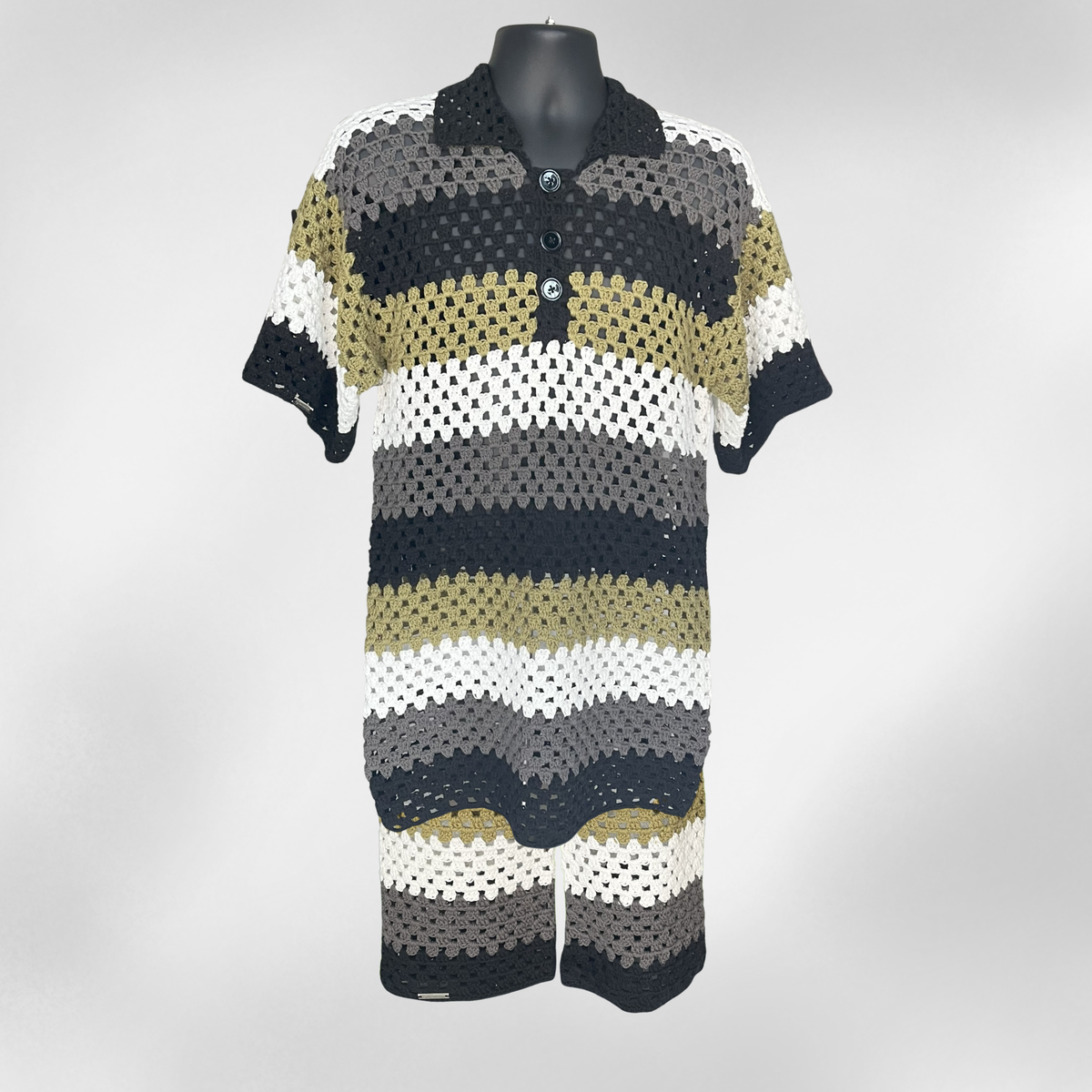 Crochet Men's Polo Shirt & Shorts Set Pattern (S–5XL) – Granny Stitch Summer Outfit for Men & Women