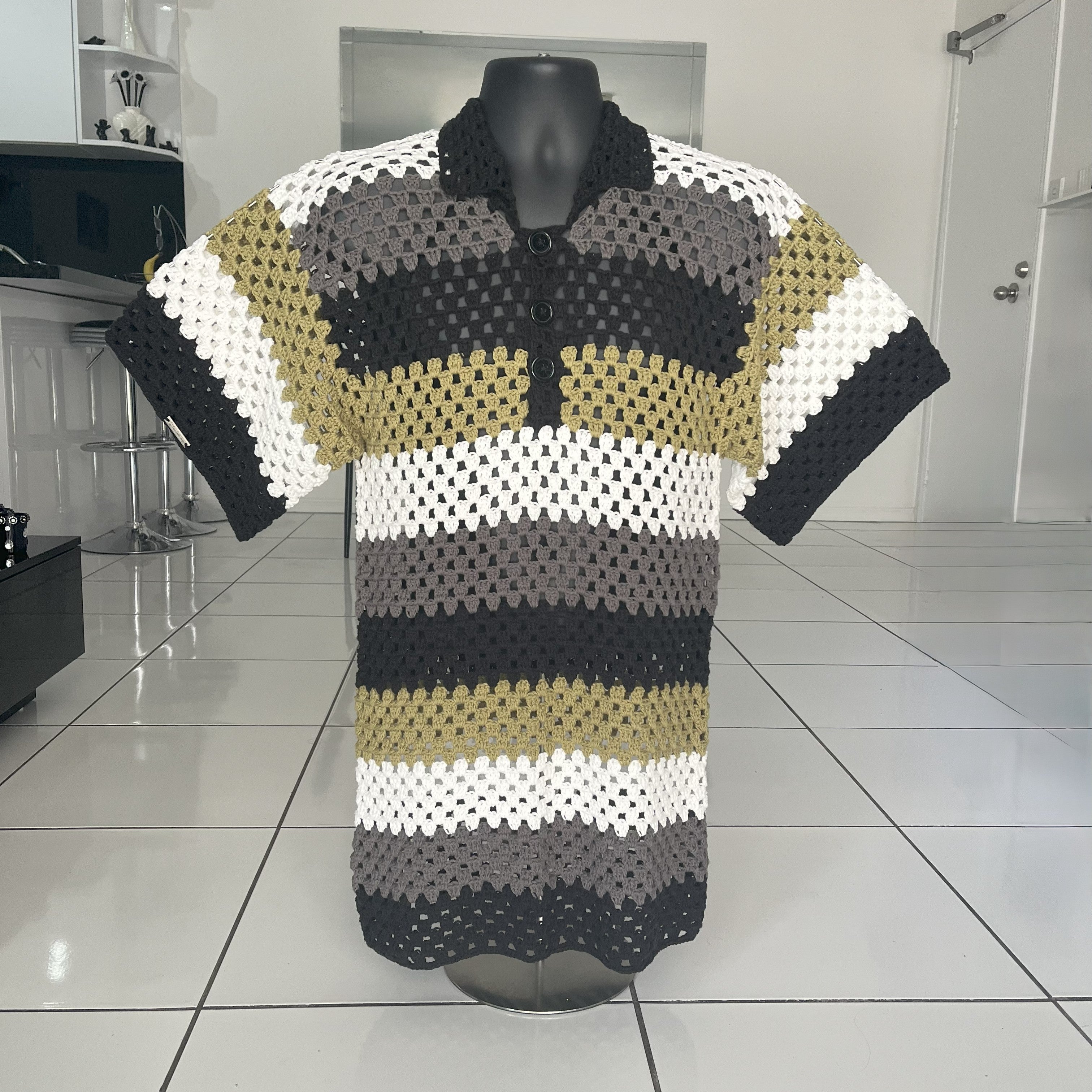 Granny Stitch Crochet Pattern Men's Polo Shirt (S-5XL) – Digital PDF Pattern in English