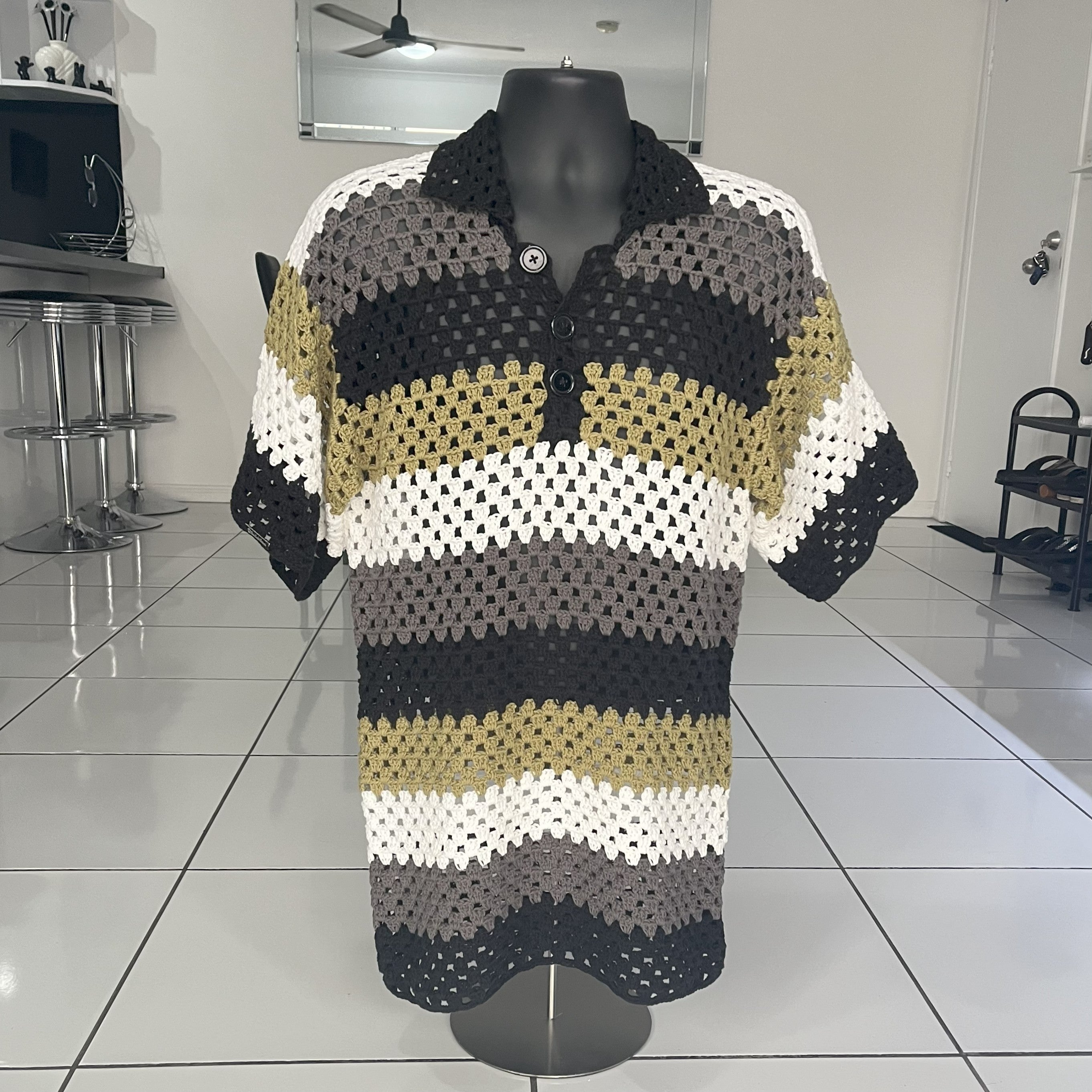 Granny Stitch Crochet Pattern Men's Polo Shirt (S-5XL) – Digital PDF Pattern in English