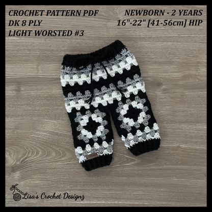 Crochet Pattern Granny Square Baby Pants Newborn to 2 Years