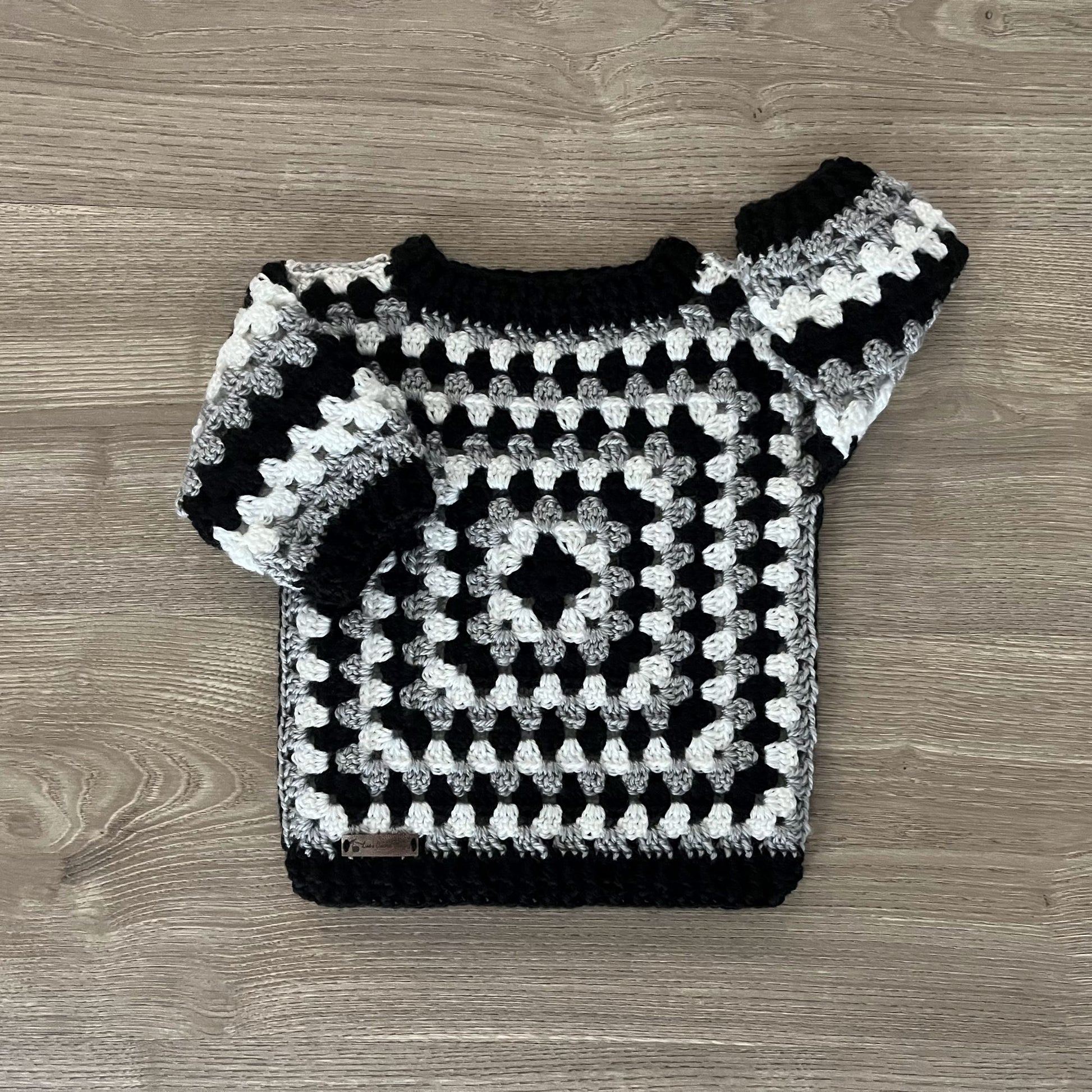 granny square pullover one arm up one arm down