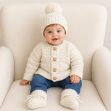 Crochet Baby Set Pattern PDF – Grayson Sweater, Hat & Booties (0–2Y)