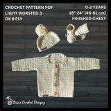 Crochet Baby Set Pattern PDF – Grayson Sweater, Hat & Booties (0–3Y)
