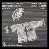 Crochet Cardigan Sweater & Hat Pattern – Harriet Textured Set (NB–10Y) – English Only