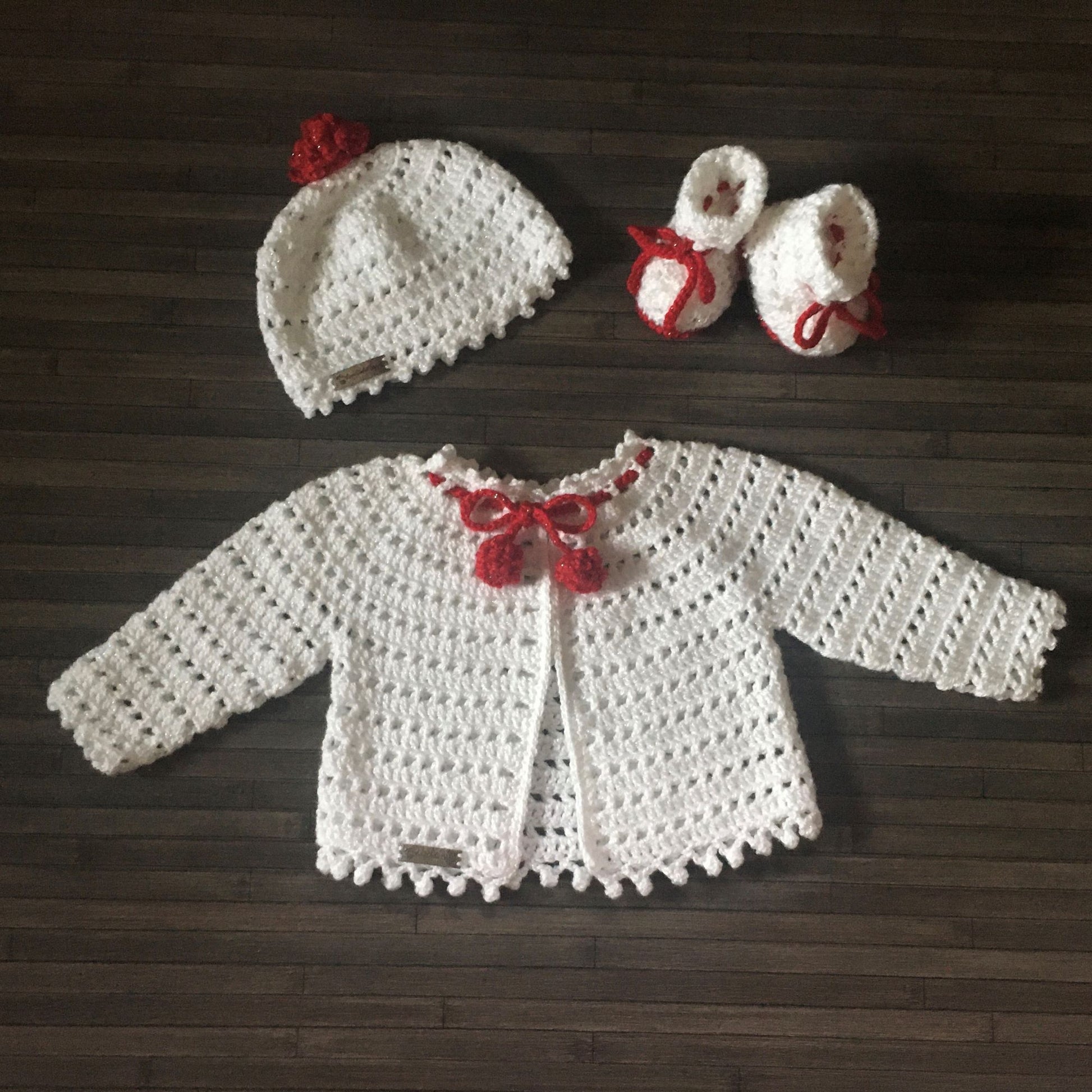 holly crochet baby christmas sweater hat and booties