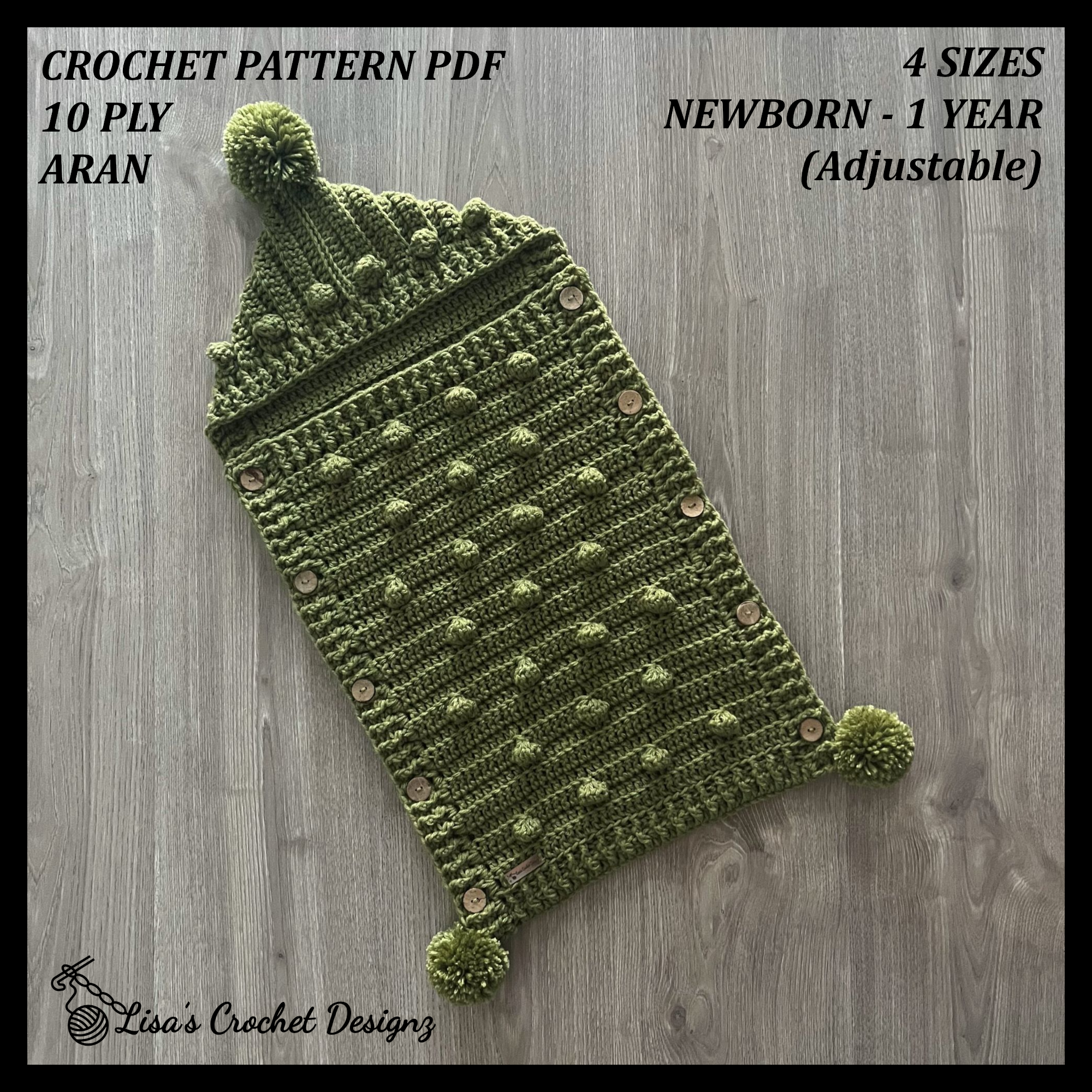 Hunter Crochet Pattern – Baby Sleeping Bag Cocoon (PDF, English Only)