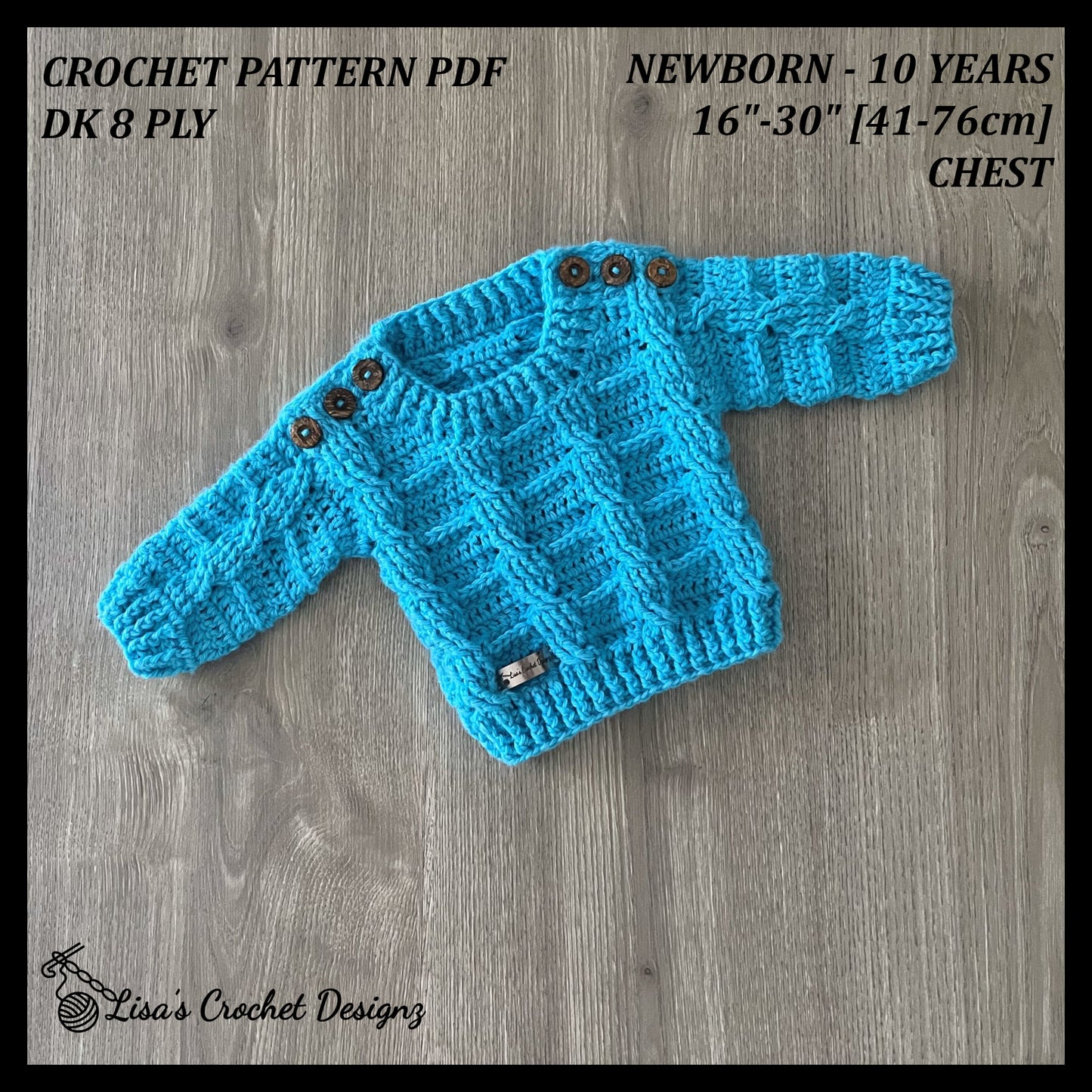 Crochet Pattern Jack Pullover Sweater Newborn to 10 Years