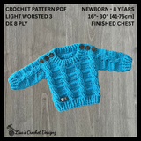 Crochet Pullover Sweater Pattern PDF – Jack Cabled Sweater (NB–8Y)
