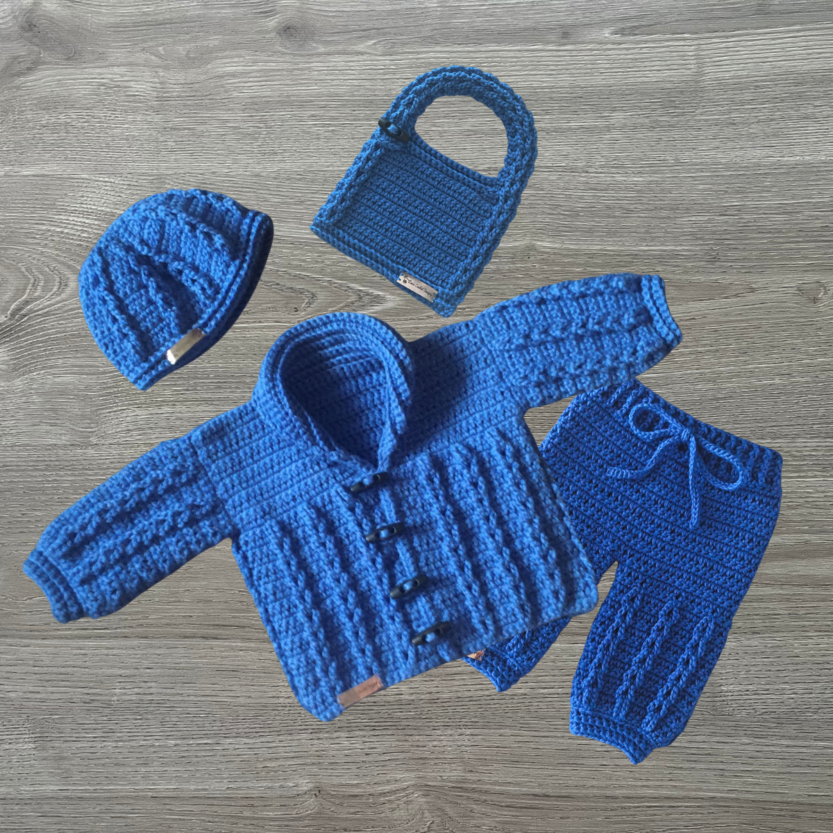 Crochet Baby & Kids Pattern Collection – Jacob Cardigan, Pants, Hat & Bib (NB–10Y) – English Only