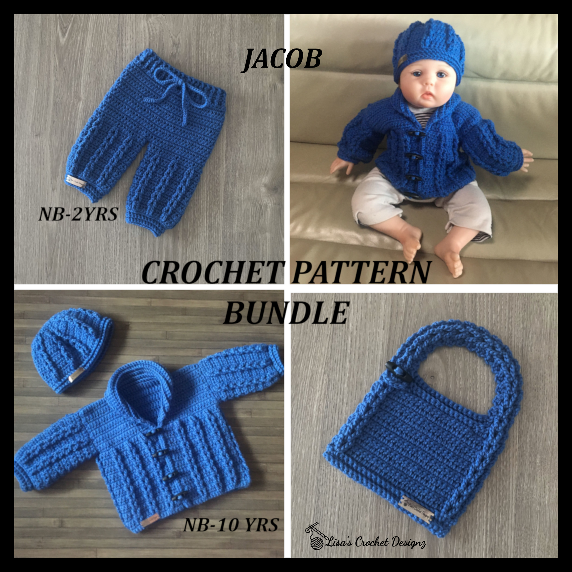 jacob crochet pattern bundle sweater hat pants and bib