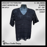 Jet Crochet Pattern – Men’s V-Neck Mesh T-Shirt | Summer Top (XS-2XL) | English PDF