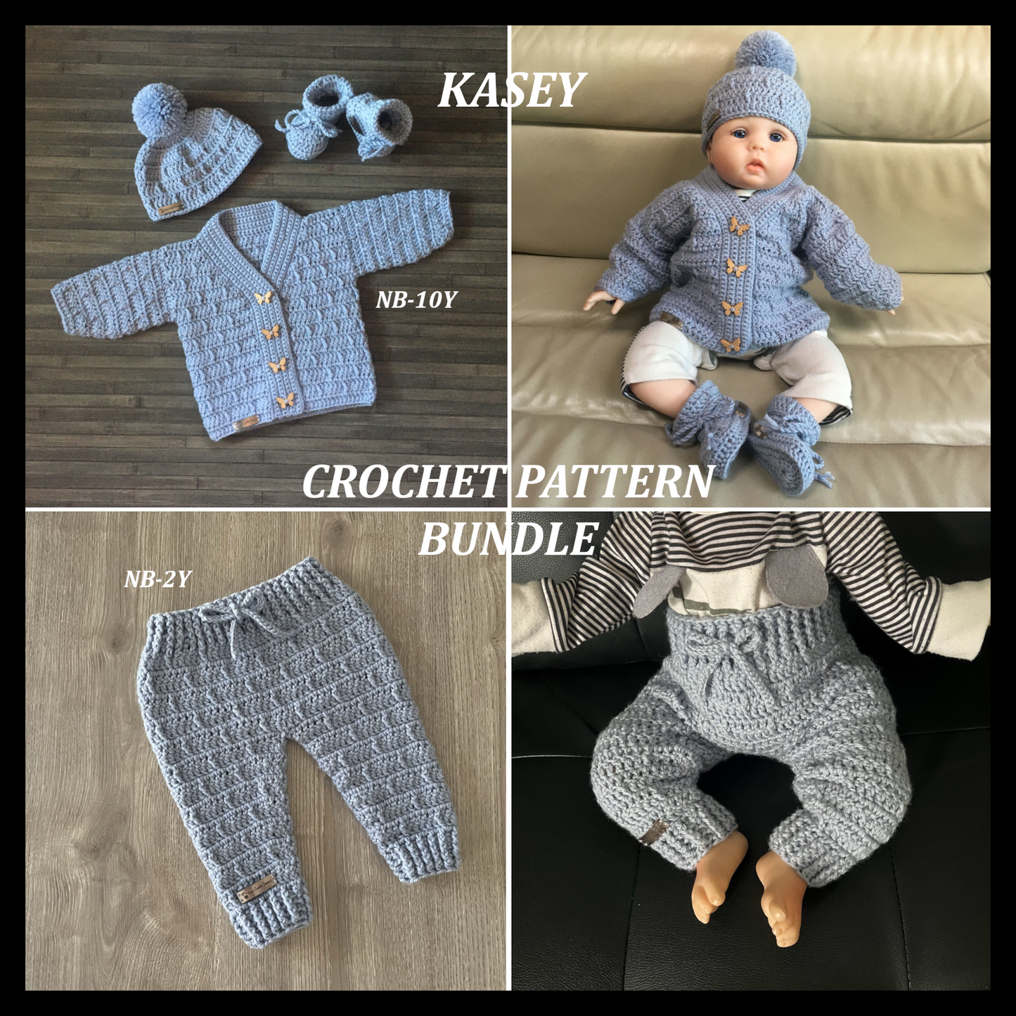 kasey crochet pattern bundle sweater hat booties baby pants