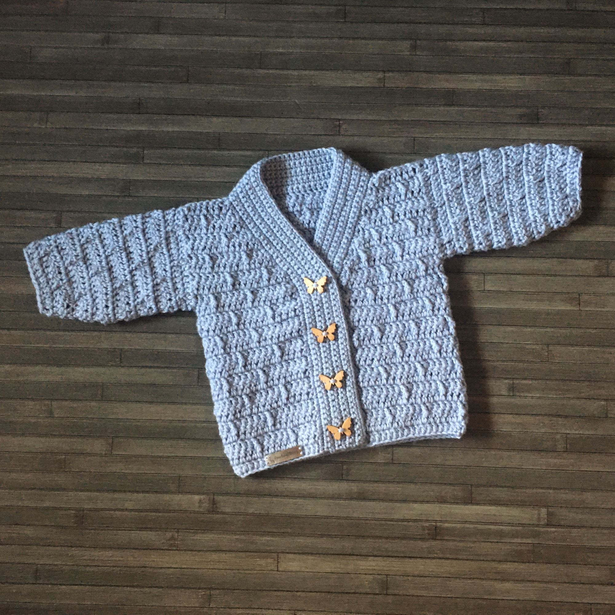 Kasey Crochet Pattern Collection – Cardigan & Hat (to 10Y), Baby Pants (to 2 Y), Booties – English Only