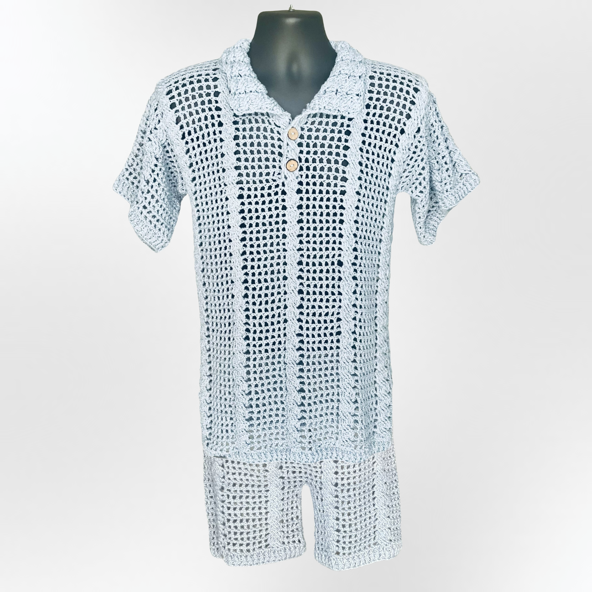 Crochet Men's Polo Shirt & Shorts Set Pattern (S–5XL) – Kayne Summer Outfit for Men & Women
