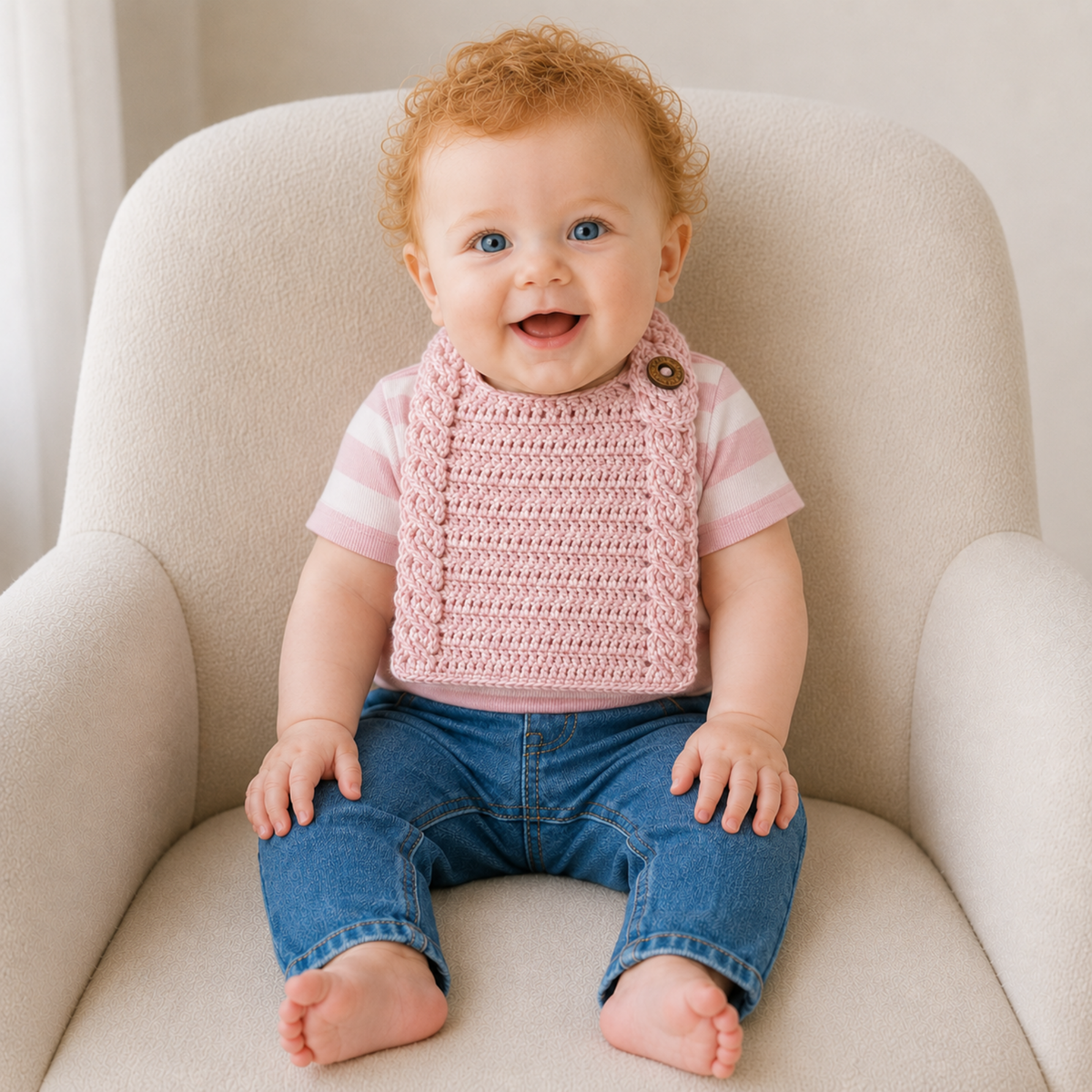 Crochet Baby Bib Pattern PDF – Lola Cabled Baby Bib
