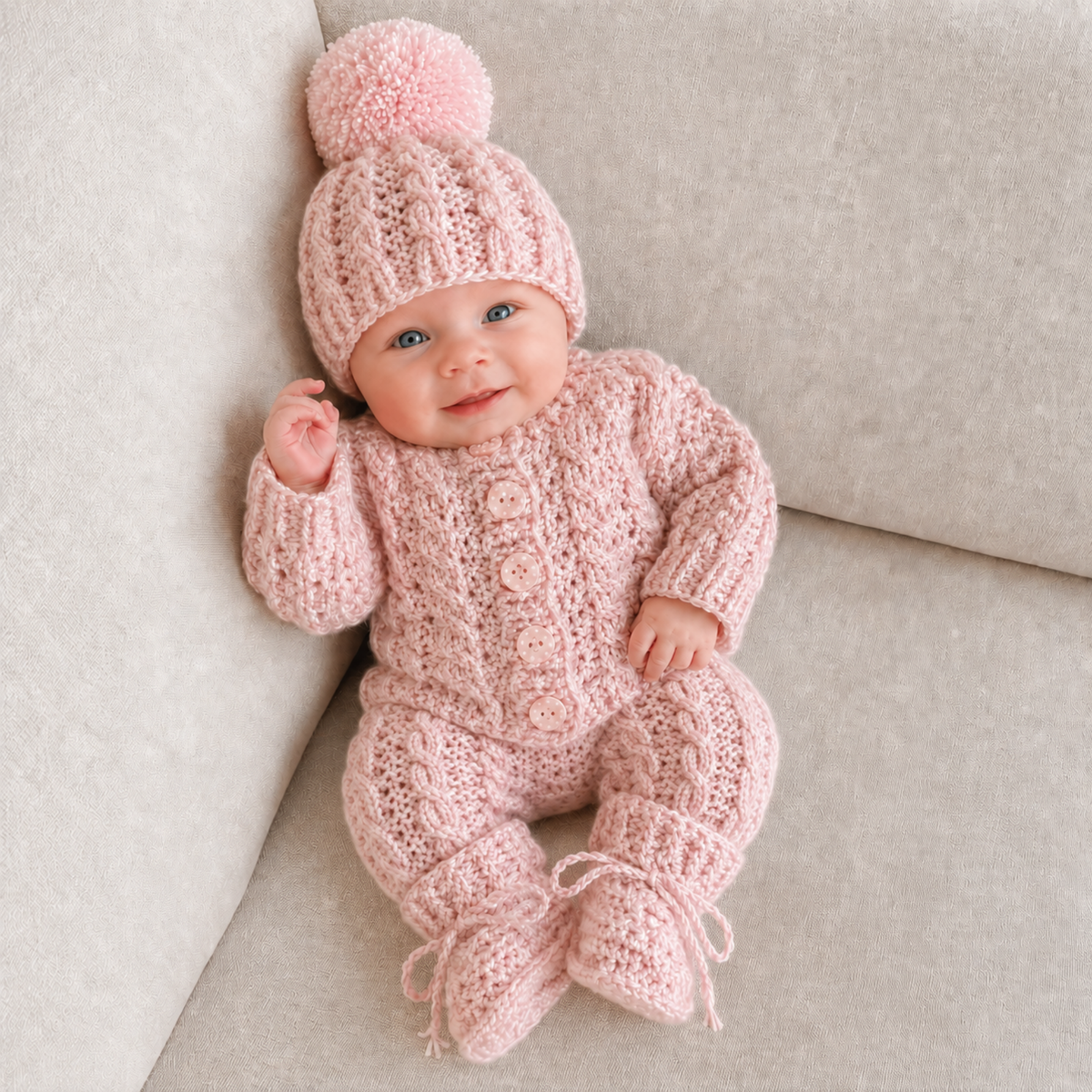 Crochet Baby Pattern PDF Collection – Lola Newborn Cardigan, Hat, Booties, Pants & Bib