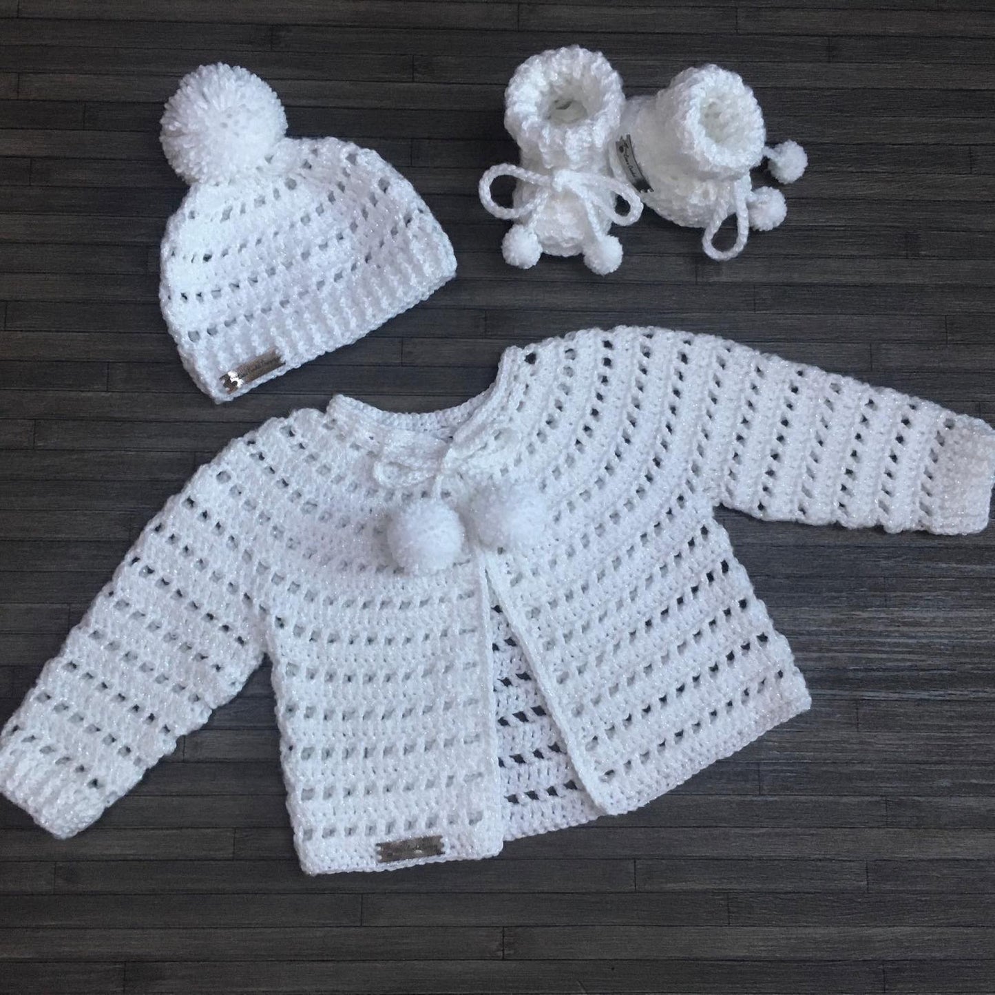 lucy crochet baby sweater set hat and booties