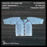 Crochet Baby Cardigan Pattern PDF – Luke Baby Sweater (0–3M)
