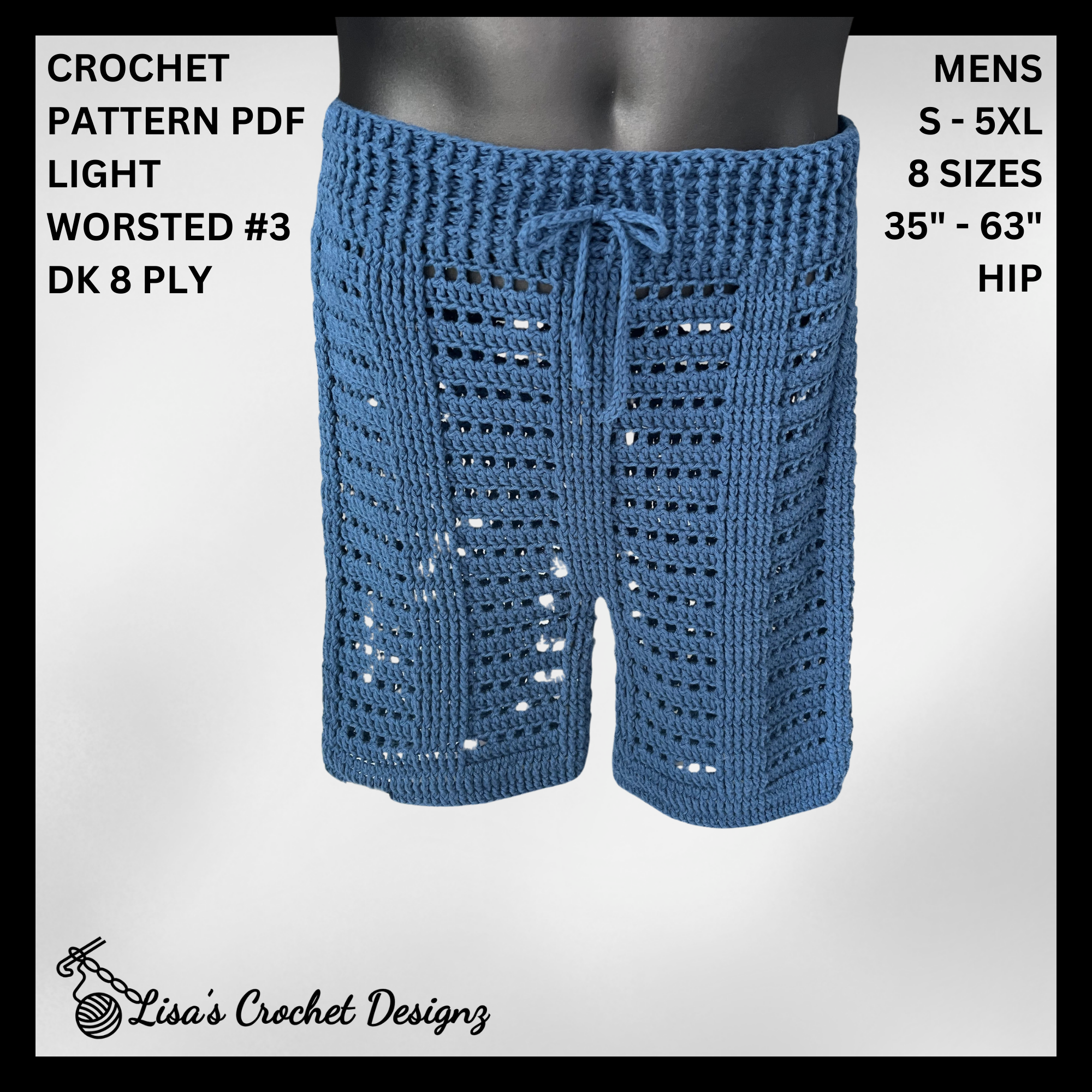 Ocean Crochet Pattern Men's Polo Shirt (S-5XL) – Digital PDF Pattern in English