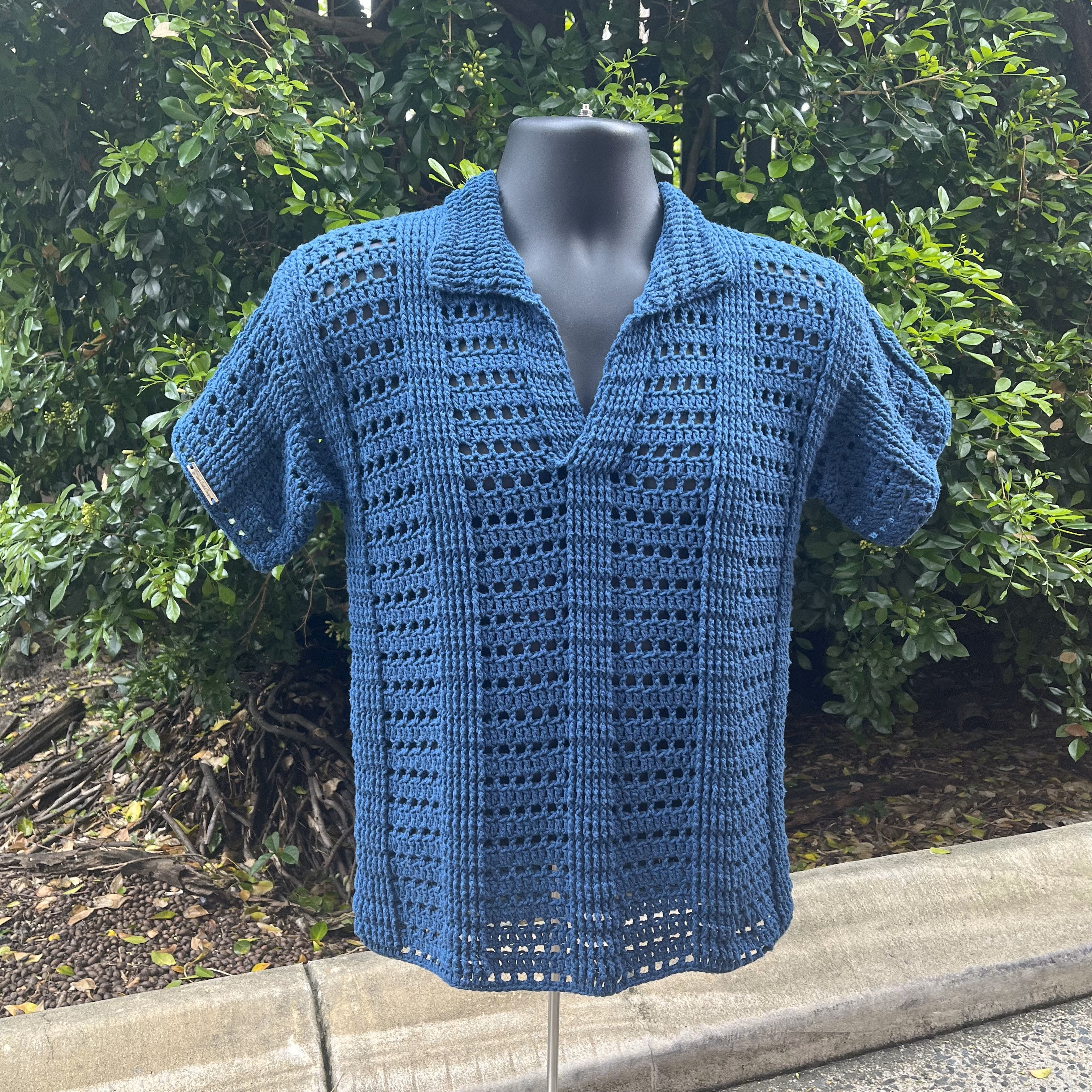 Ocean Crochet Pattern Men's Polo Shirt (S-5XL) – Digital PDF Pattern in English