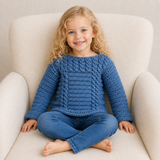 Crochet Baby & Kids Sweater Pattern PDF – River Cabled Pullover (0–3M to 12Y)
