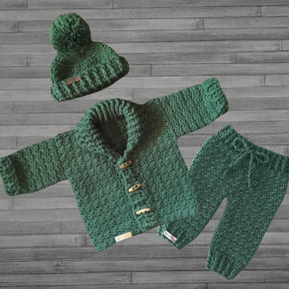 Crochet Pattern Rocky Shawl Collar Cardigan Hat and Baby Pants Set