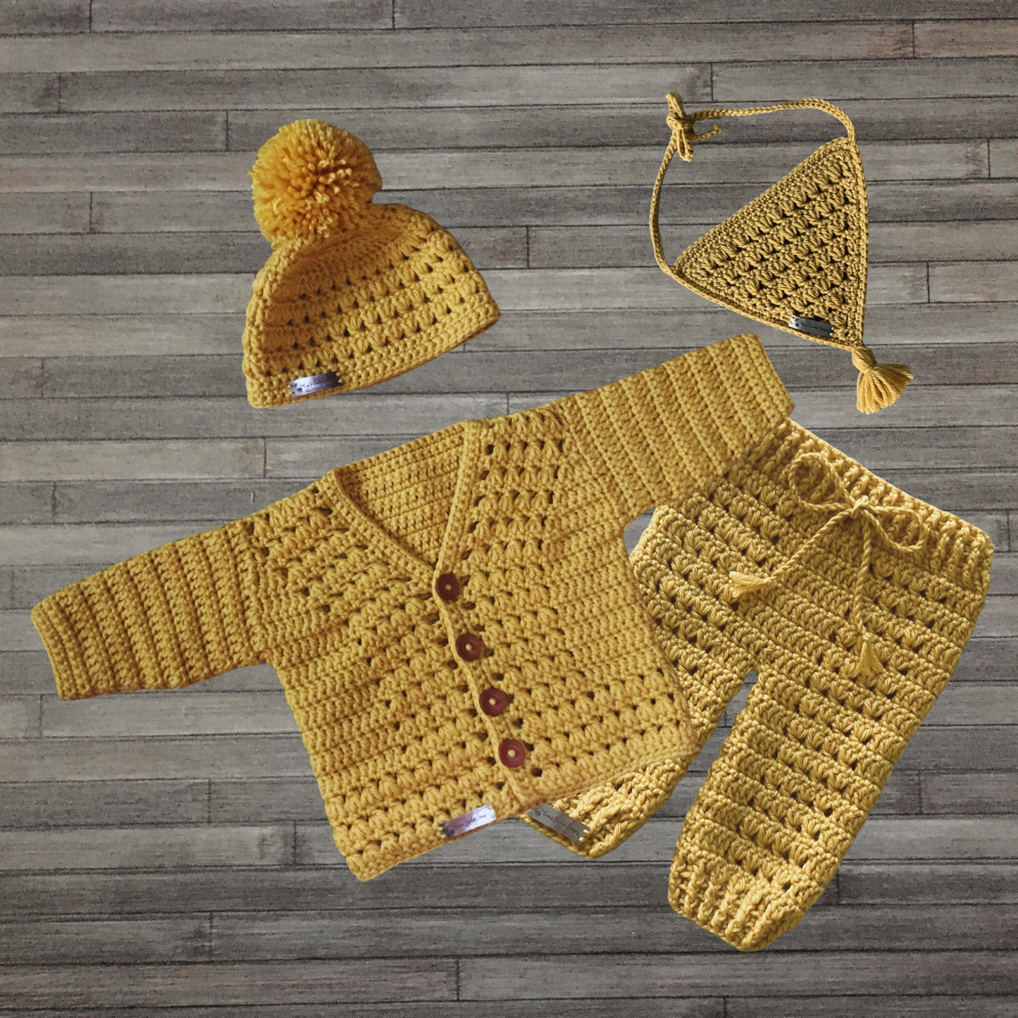 Crochet Pattern Sam Cardigan Hat and Baby Pants and Bib Set