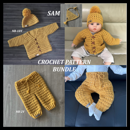 sam crochet pattern bundle of 4 crochet sweater hat baby pants and baby bib