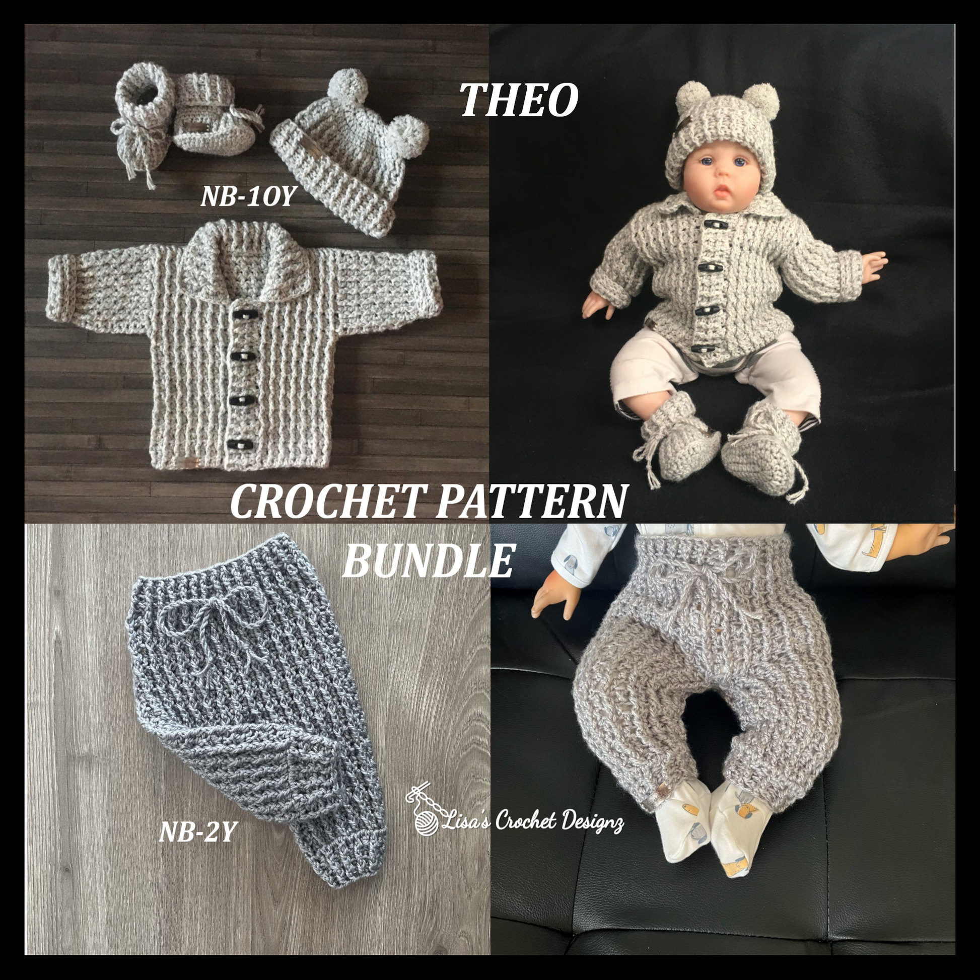 THEO CROCHET PATTERN BUNDLE - 2 Crochet Patterns - Baby Sweater Cardig – Lisa's  Crochet Designz