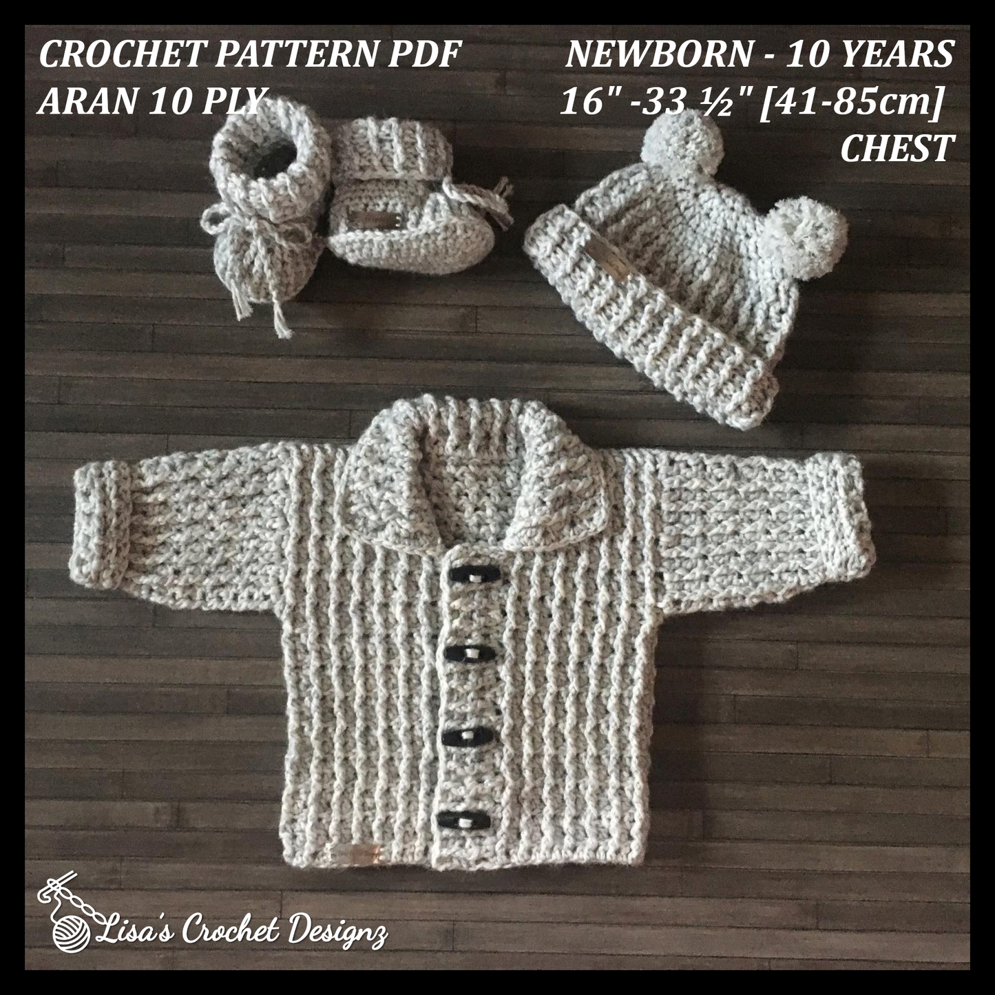 Theo Baby Toddler Child Crochet Sweater Hat and Booties Set