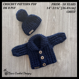 William Crochet Pattern – Shawl Collar Cardigan & Hat (Preemie-10 Y) | English PDF Download