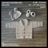 Crochet Baby Pattern Collection – Zac Cardigan, Hat, Booties & Pants