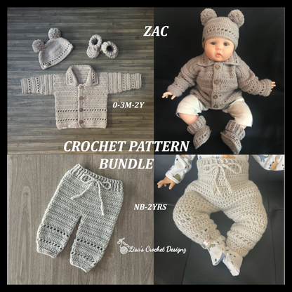 zac crochet pattern bundle of 4 sweater hat booties and baby pants